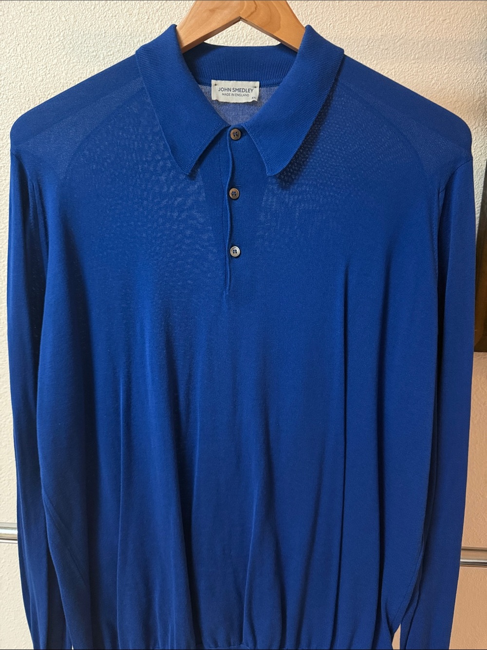 John Smedley Men's Long-Sleeve Polo Cotton Sweater in Royal Blue